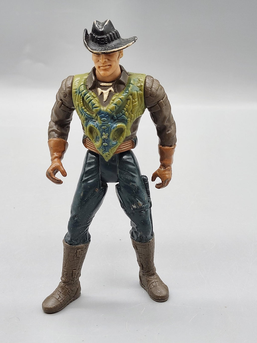 Vintage Cowboy Warrior Action Figure Plastic Toy Loose Brown Hat Boots Armor