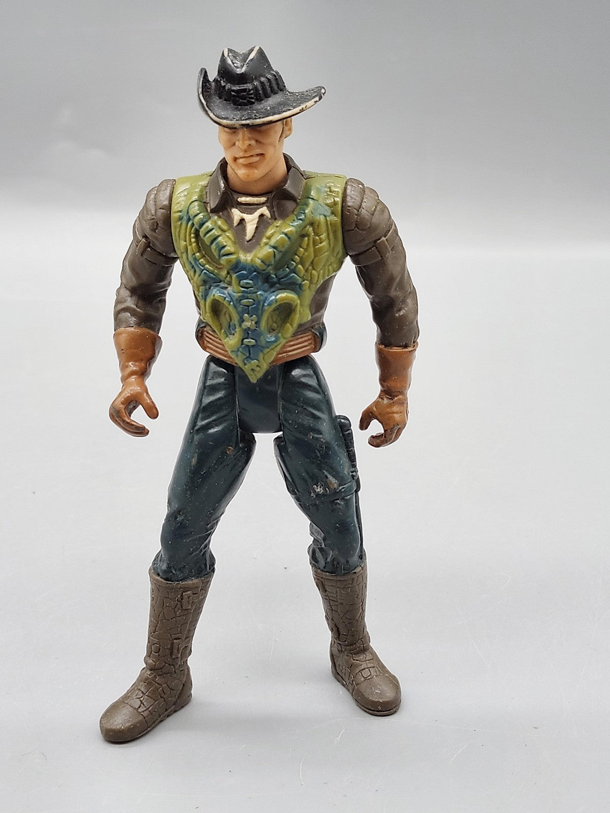 Vintage Cowboy Warrior Action Figure Plastic Toy Loose Brown Hat Boots Armor