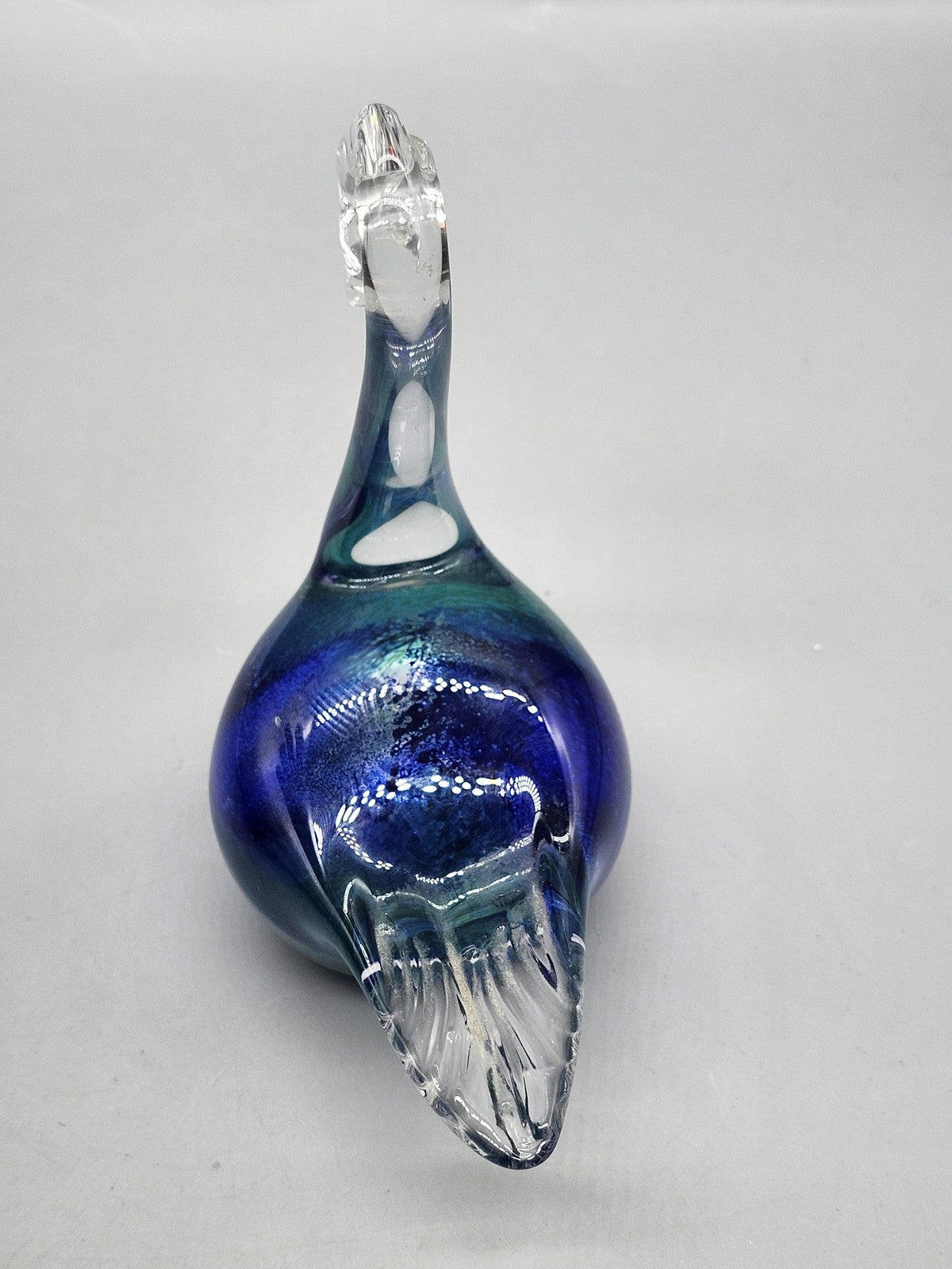 Peter Kaspar Blue Crystal Glass Swan Figurine Hand Blown Art Glass Decor