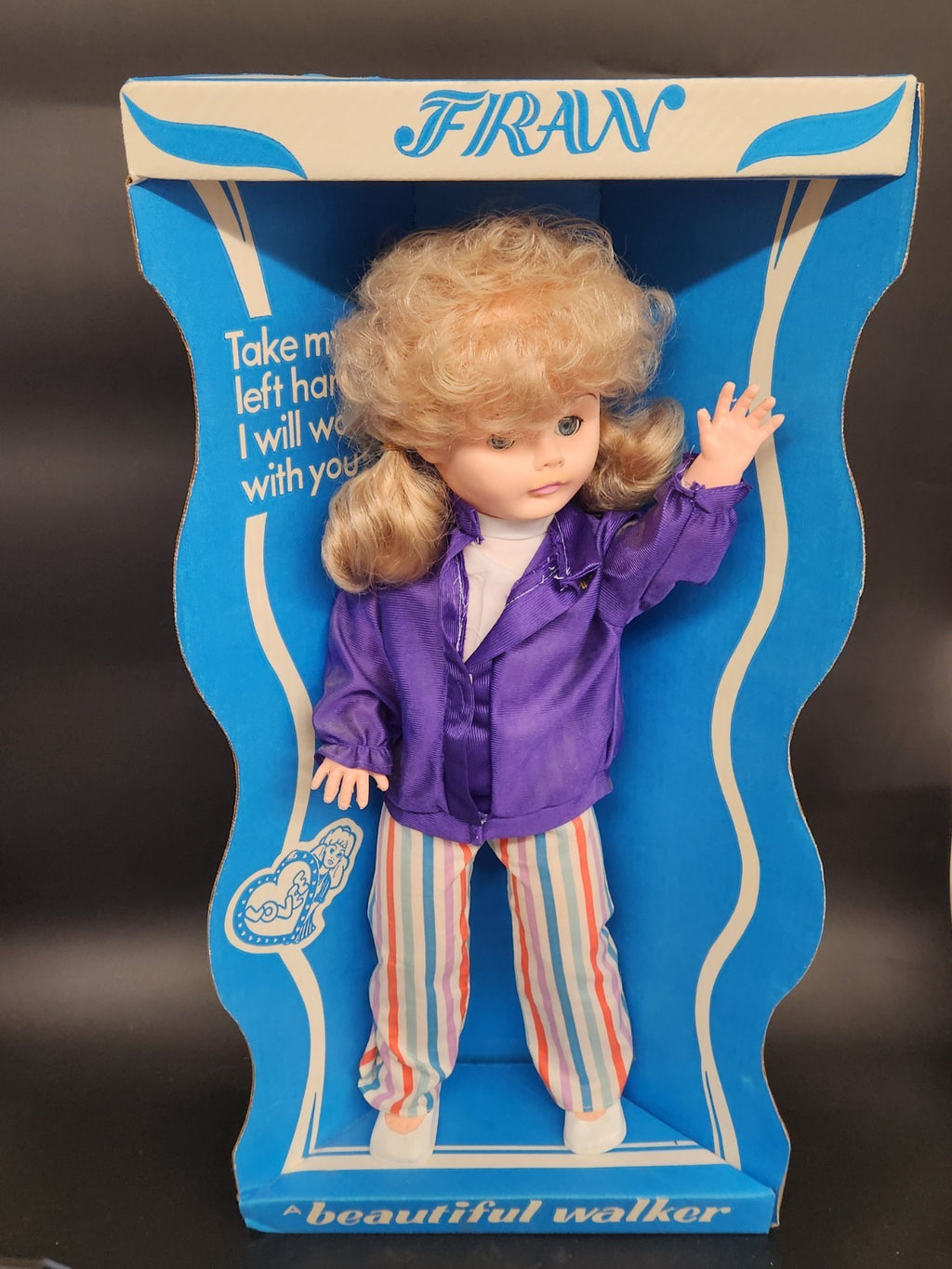 Vintage FRAN Walking Doll w/ Original Cardboard Insert 24” Blonde Blue Eyes
