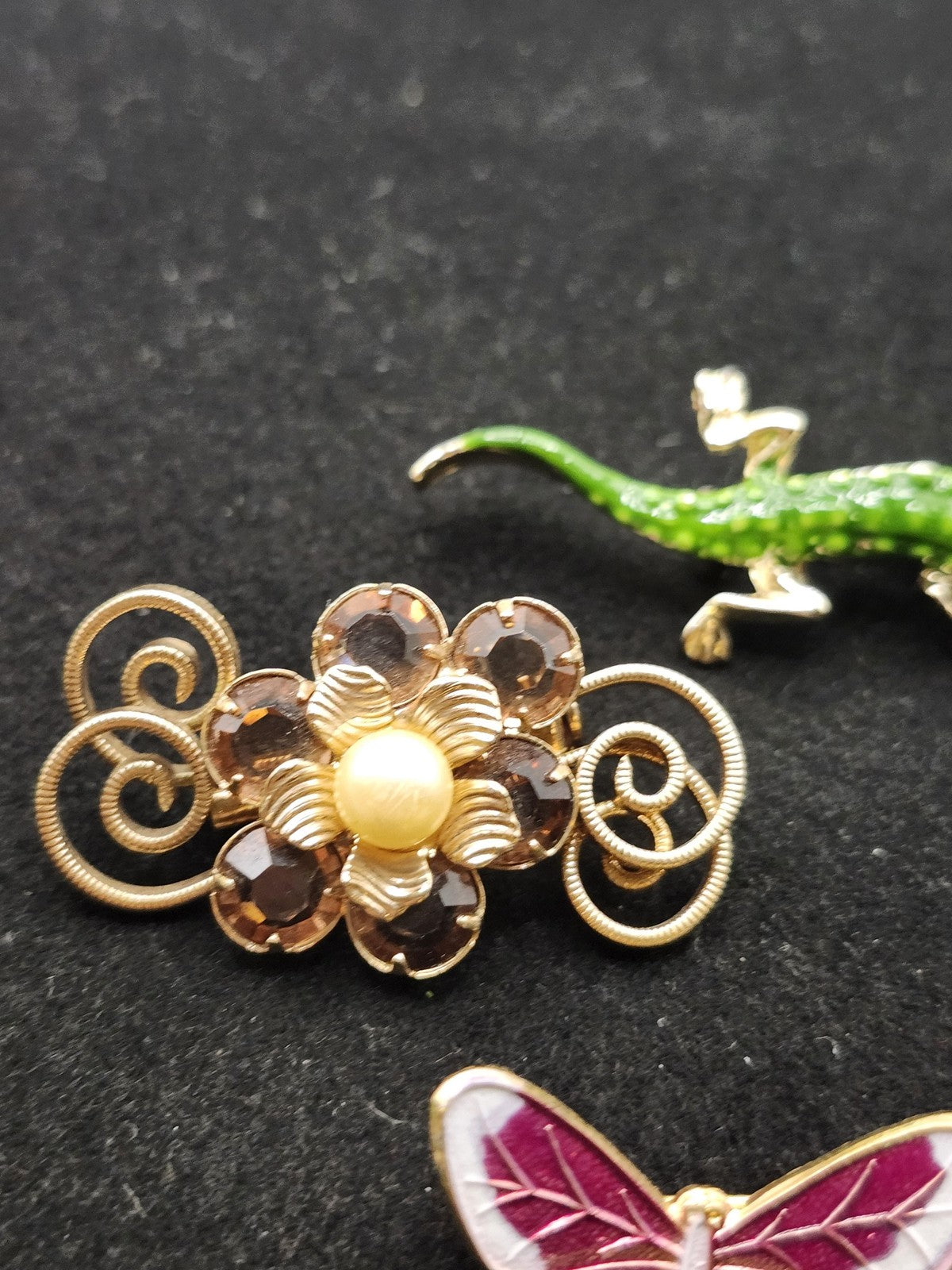Lizard Butterfly Flower Brooch Pin Lot Enamel Rhinestone Costume Jewelry Set
