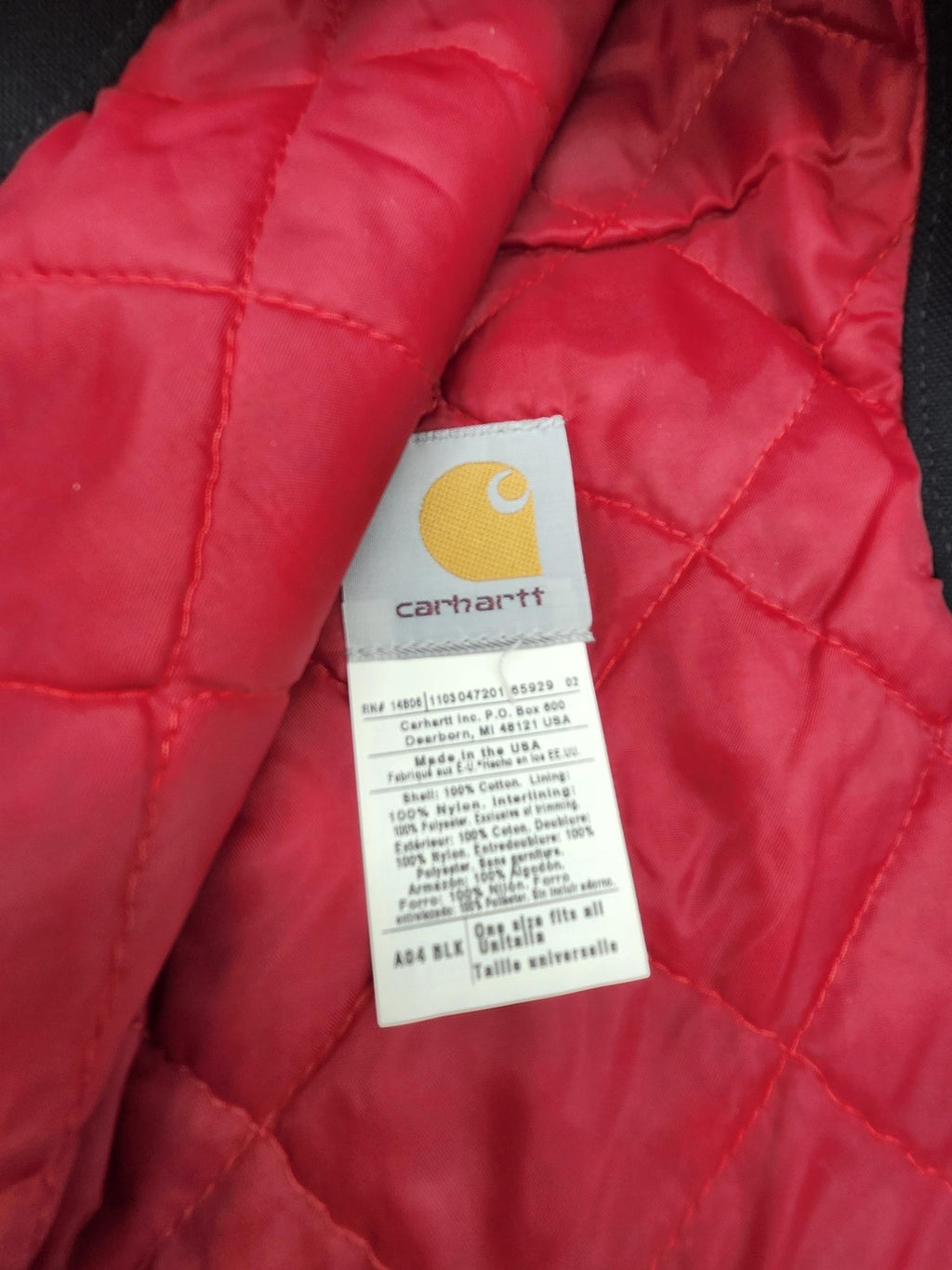 Carhartt Balaclava Hood Mens One Size Black Canvas Quilted Workwear USA A04 BLK