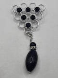 Napier Black Flower Brooch Pin Silver Tone Dangle Bead Rhinestone Jewelry Gift