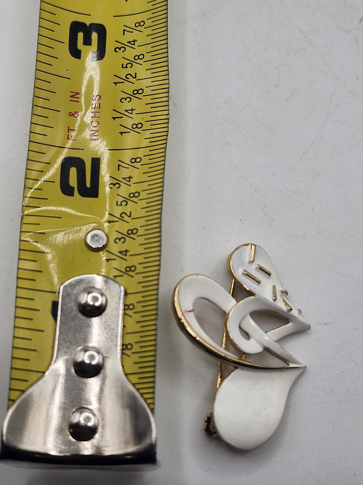White Enamel Heart Brooch Pin Gold Tone Abstract Love Costume Jewelry Gift