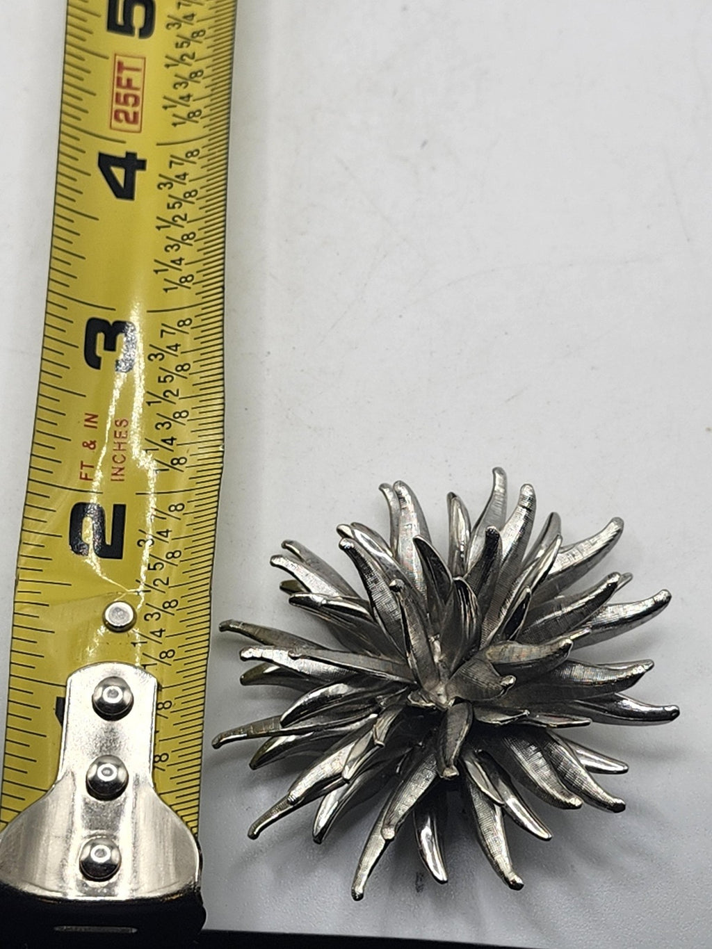Silver Tone Flower Brooch Pin Layered Petal Burst Textured Costume Jewelry