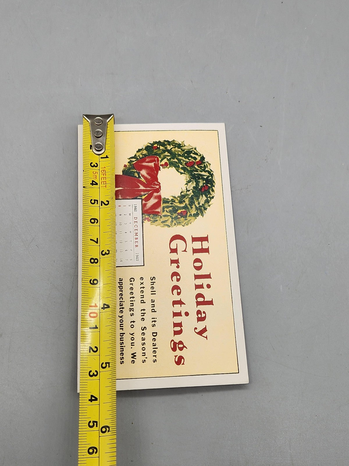 Vintage 1940 Shell Holiday Greetings Advertising Sign Card Wreath Calendar Decor
