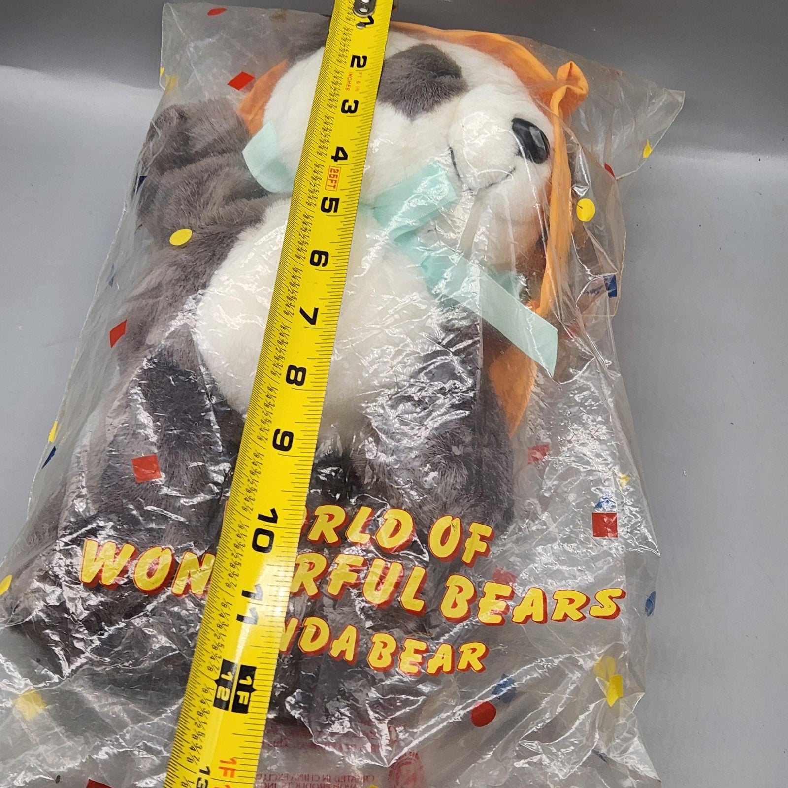 Vintage World Of Wonderful Bears Panda Teddy Plush Medium White Gray Hat Cute