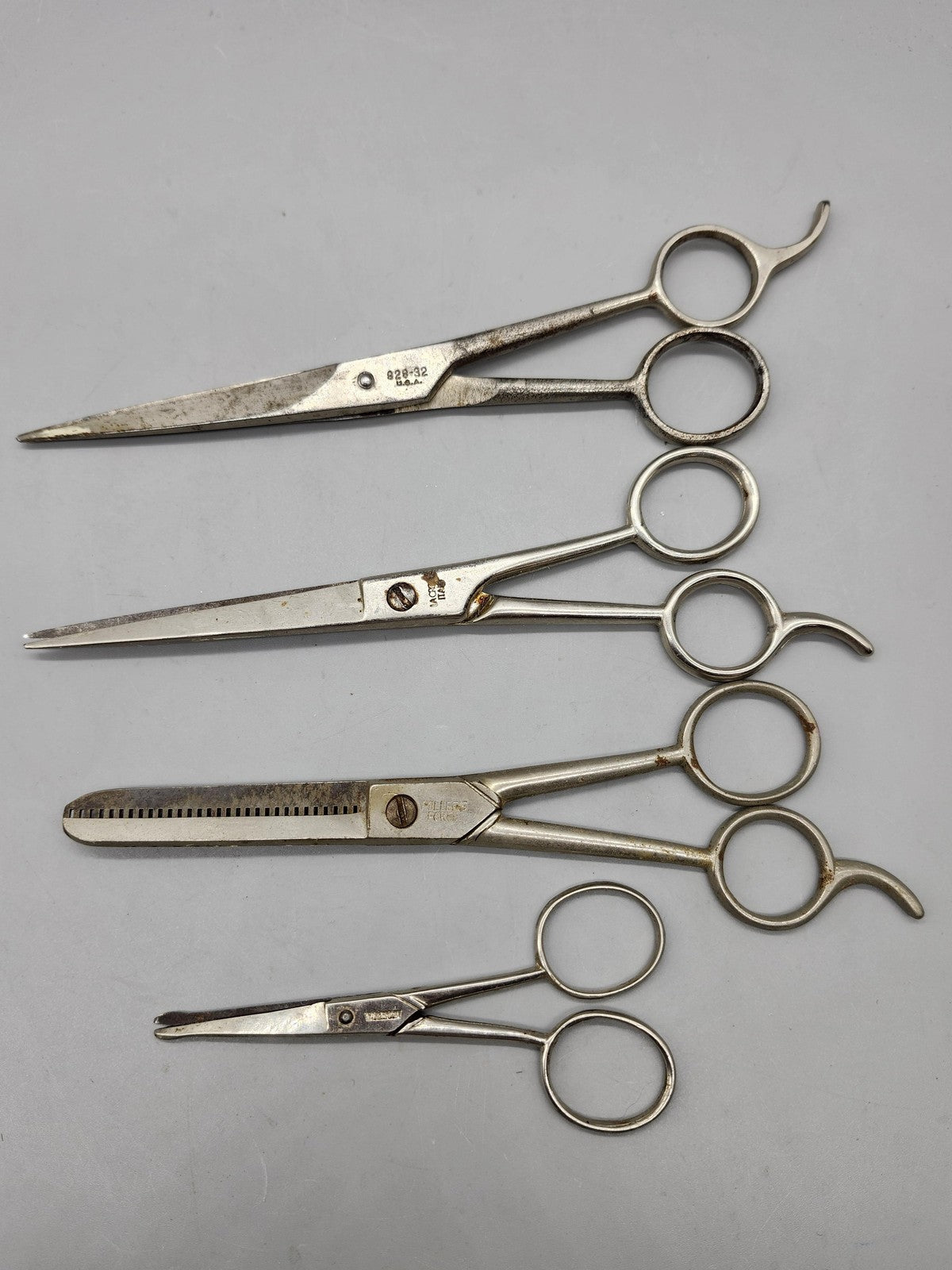 Vintage Millers Forge Barber Hair Cutting Thinning Shears Set 4 Pc 6in Silver