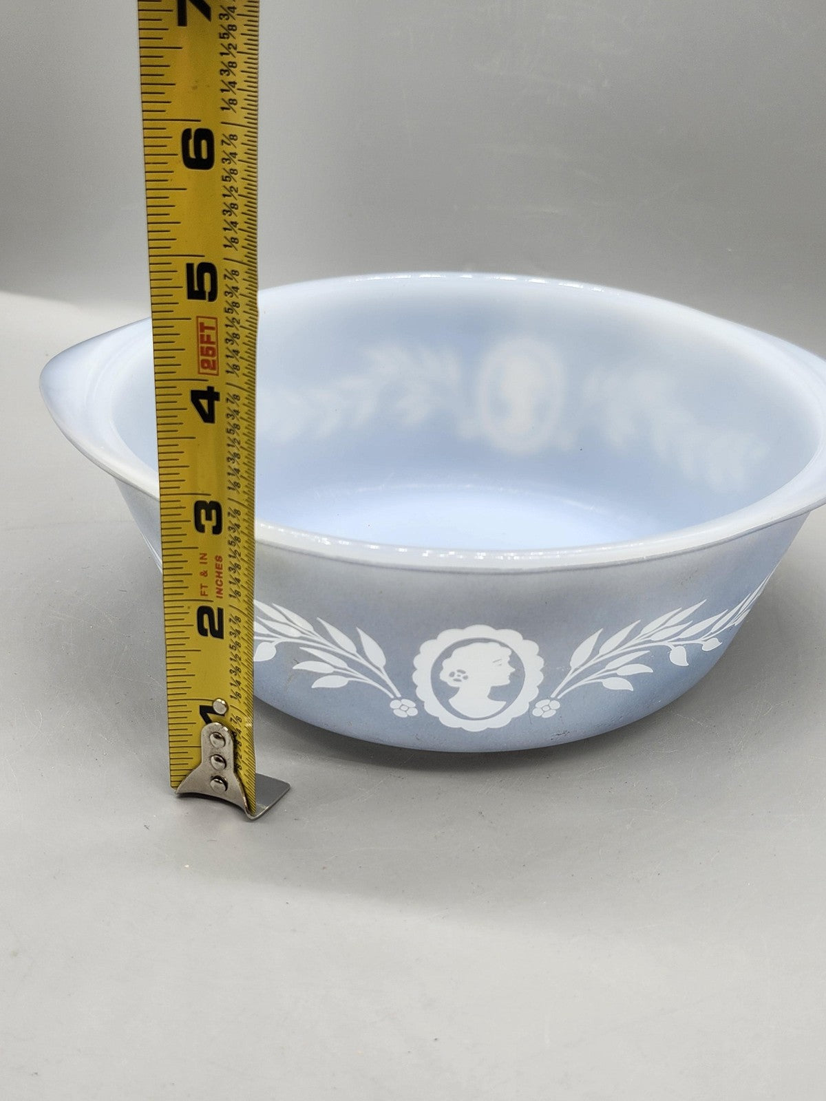 Vintage Glasbake Blue Milk Glass Casserole Cameo Floral 10" Ovenware USA Decor