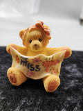 Unmarked Bear Figurine Small Yellow Resin Miss Message Blanket Bow Floral Decor