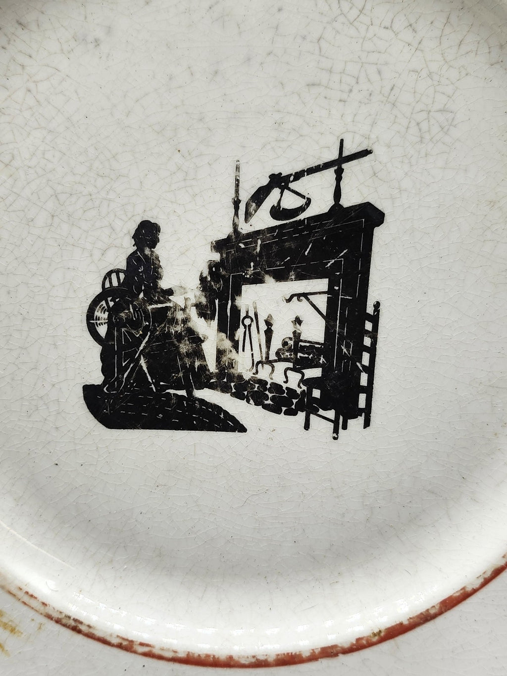 Vintage Harker Modern Age Silhouette Beige Dinner Plate Colonial Scene USA