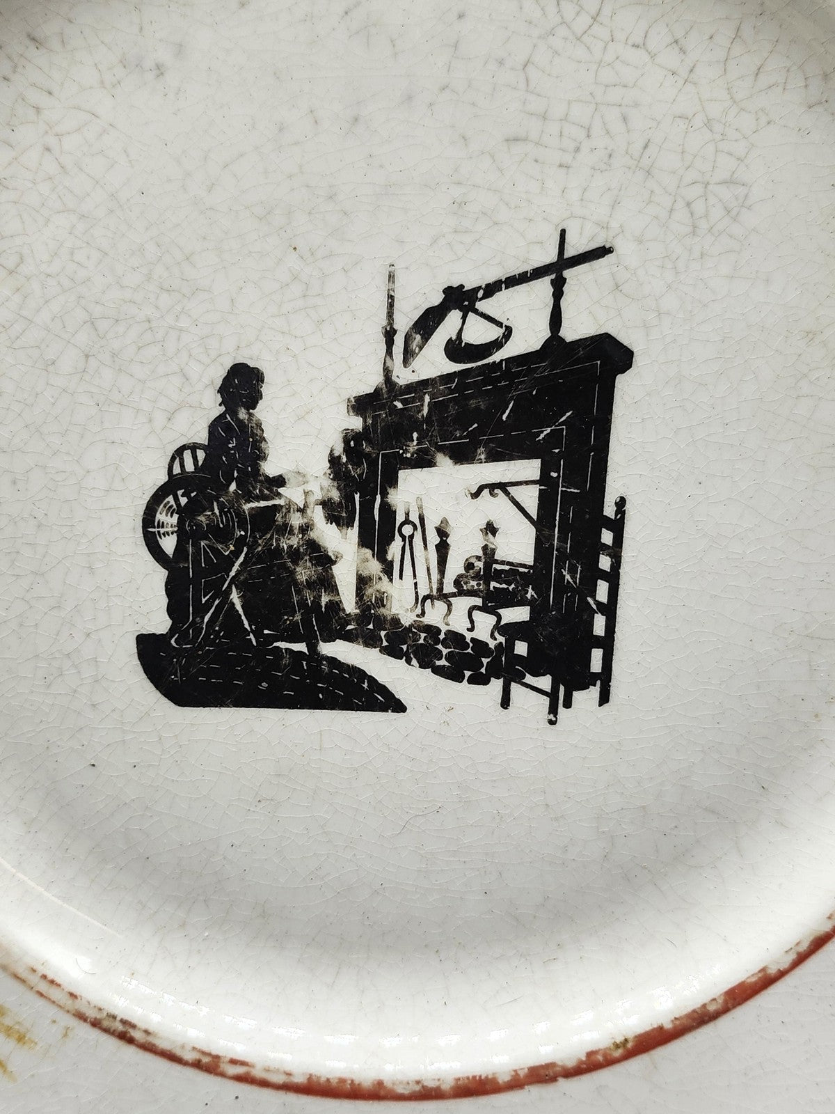 Vintage Harker Modern Age Silhouette Beige Dinner Plate Colonial Scene USA