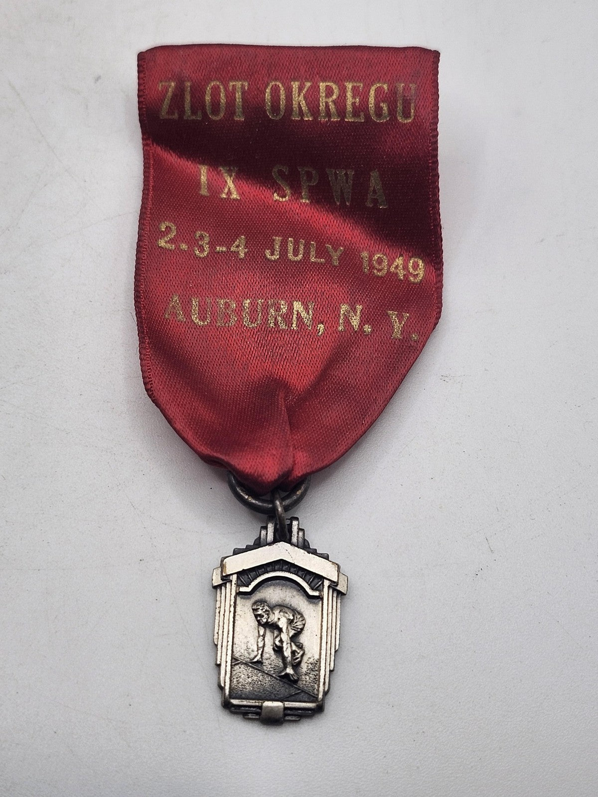 Vintage Zlot Okregu IX SPWA Medal Red Ribbon Auburn NY Veterans 1949 Event