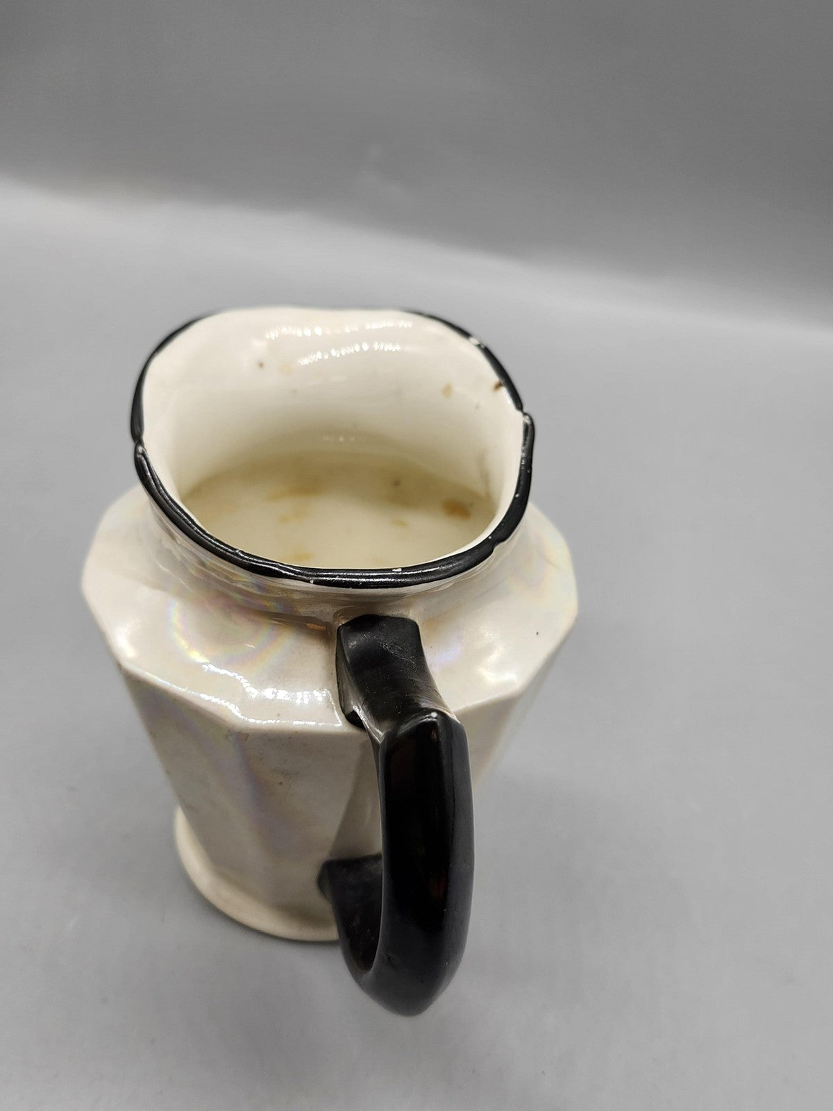 Vintage Unmarked White Ceramic Creamer Black Handle Art Deco Czechoslovakia