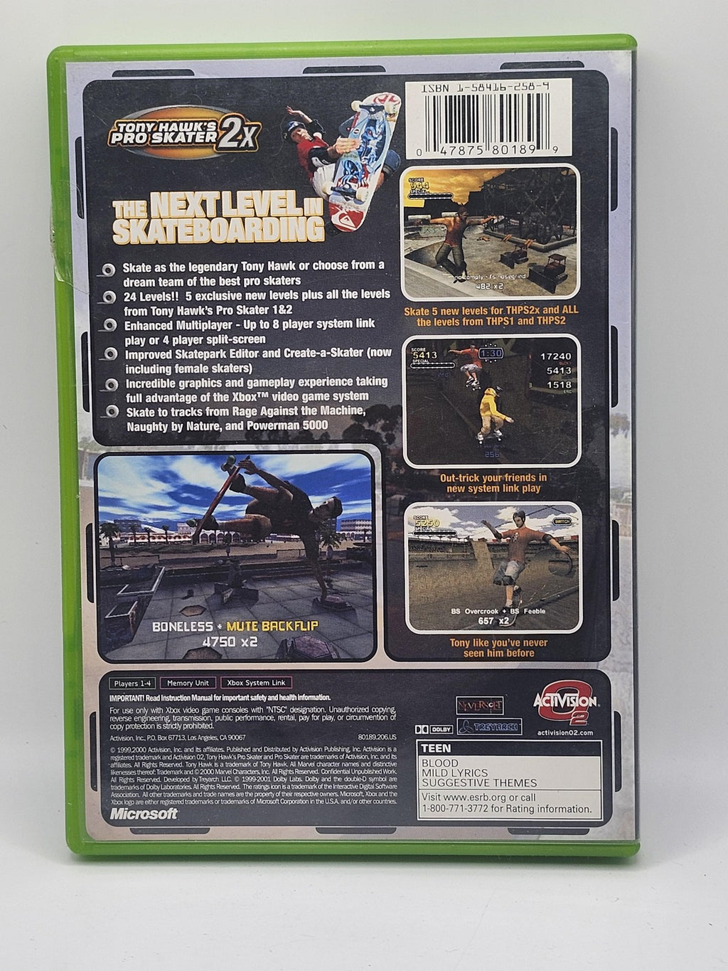 Tony Hawk's Pro Skater 2X Xbox Game CIB Activision NTSC-U/C T Teen Sports 2001