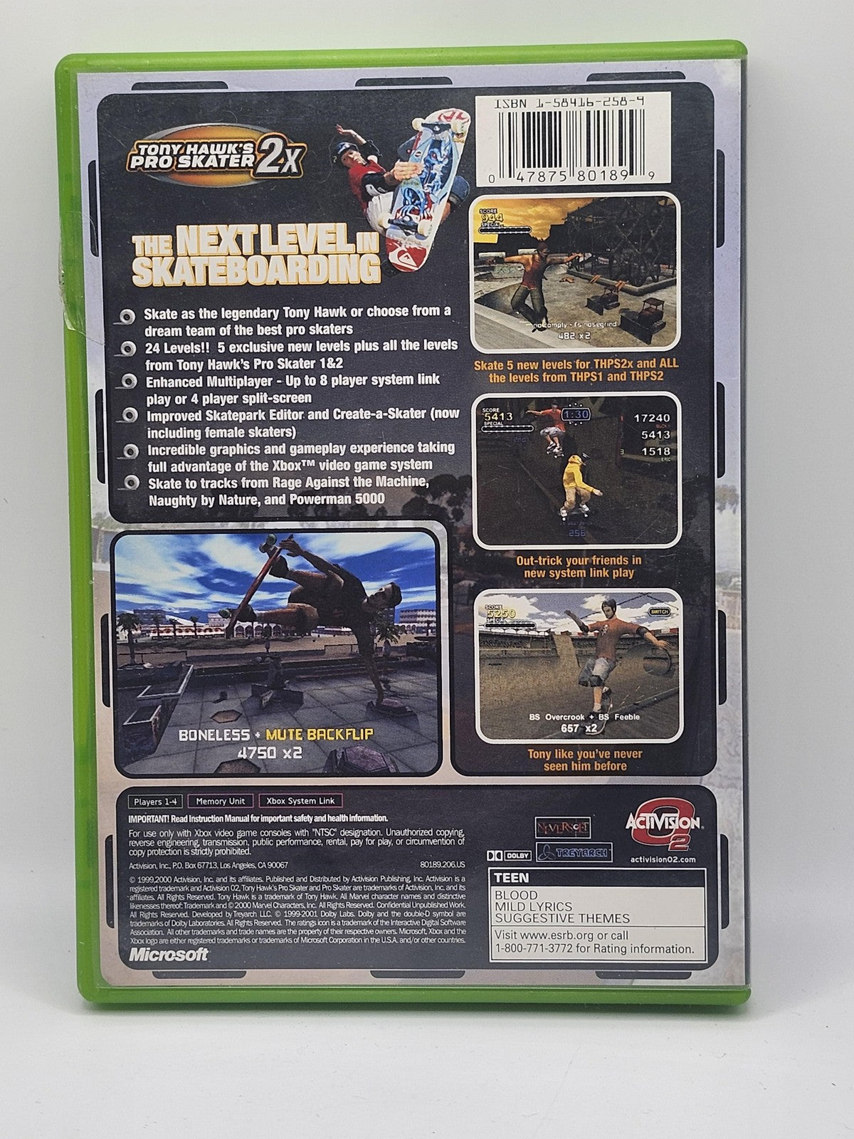 Tony Hawk's Pro Skater 2X Xbox Game CIB Activision NTSC-U/C T Teen Sports 2001