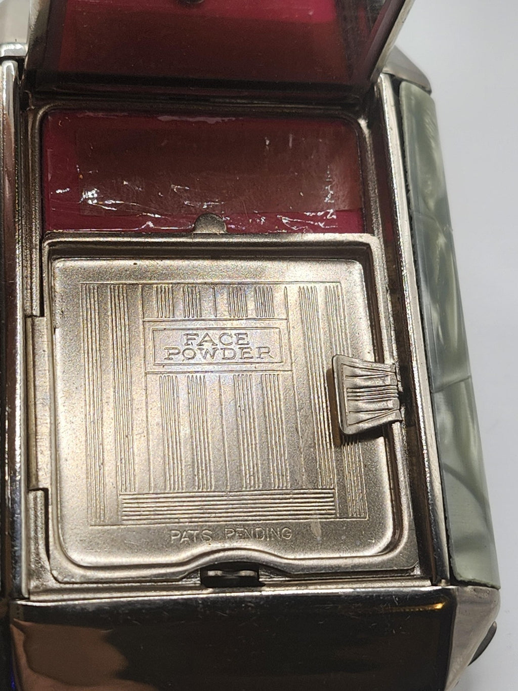Vintage Zell Green Marbled Compact Face Powder Rouge Mirror Art Deco Case Vanity