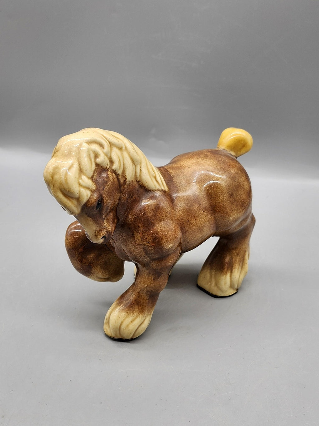 Unmarked Horse Figurine Medium Brown Cream Porcelain Pony Shelf Decor Accent