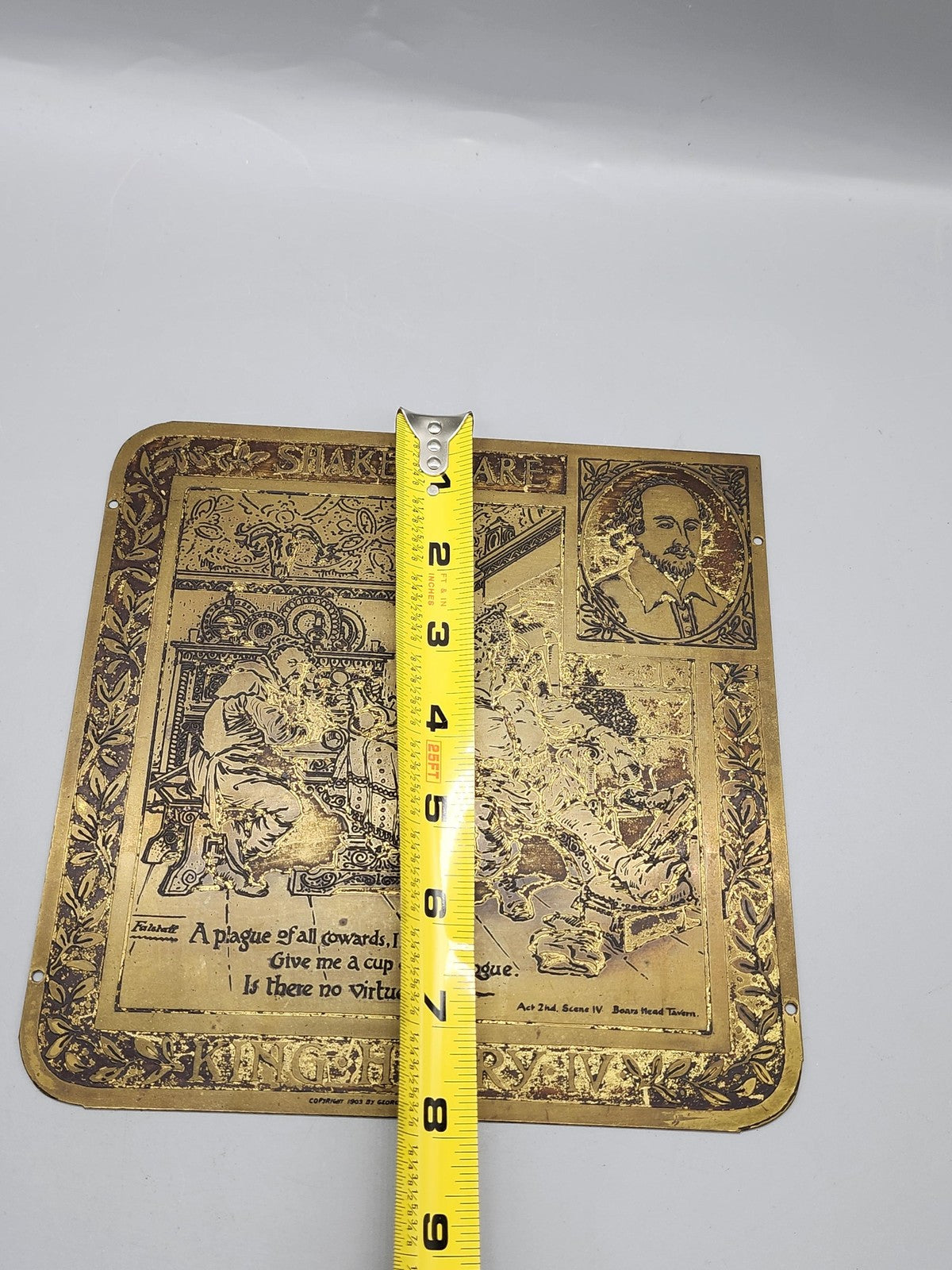 Vintage 1903 Shakespeare Henry IV Falstaff Brass Gold Plaque George Routledge