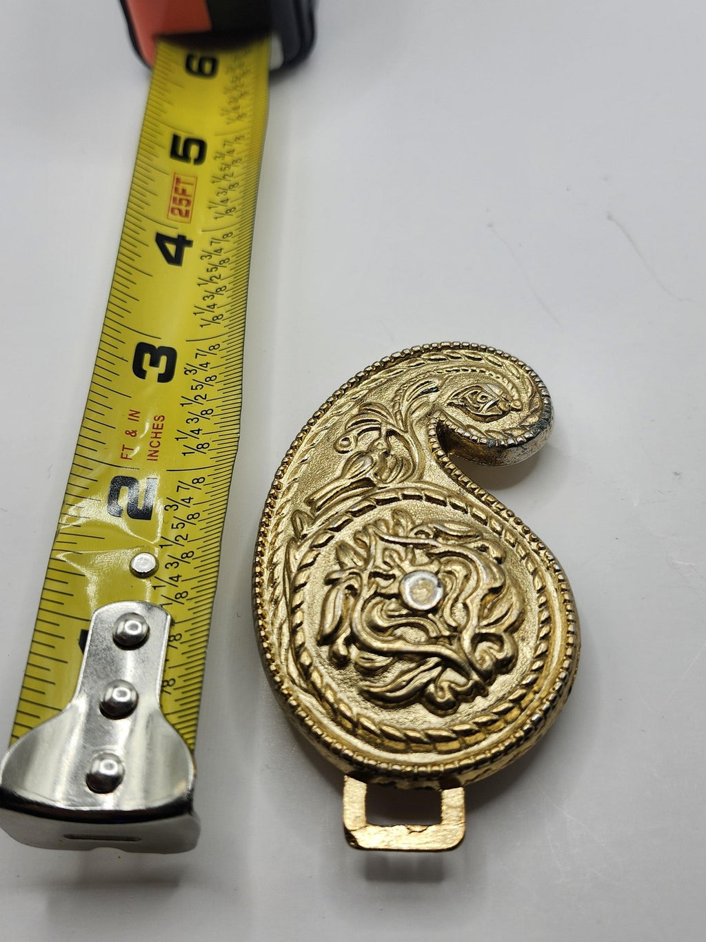 Western Paisley Belt Buckle Mens Gold Metal Rhinestone Cowboy Scroll Design