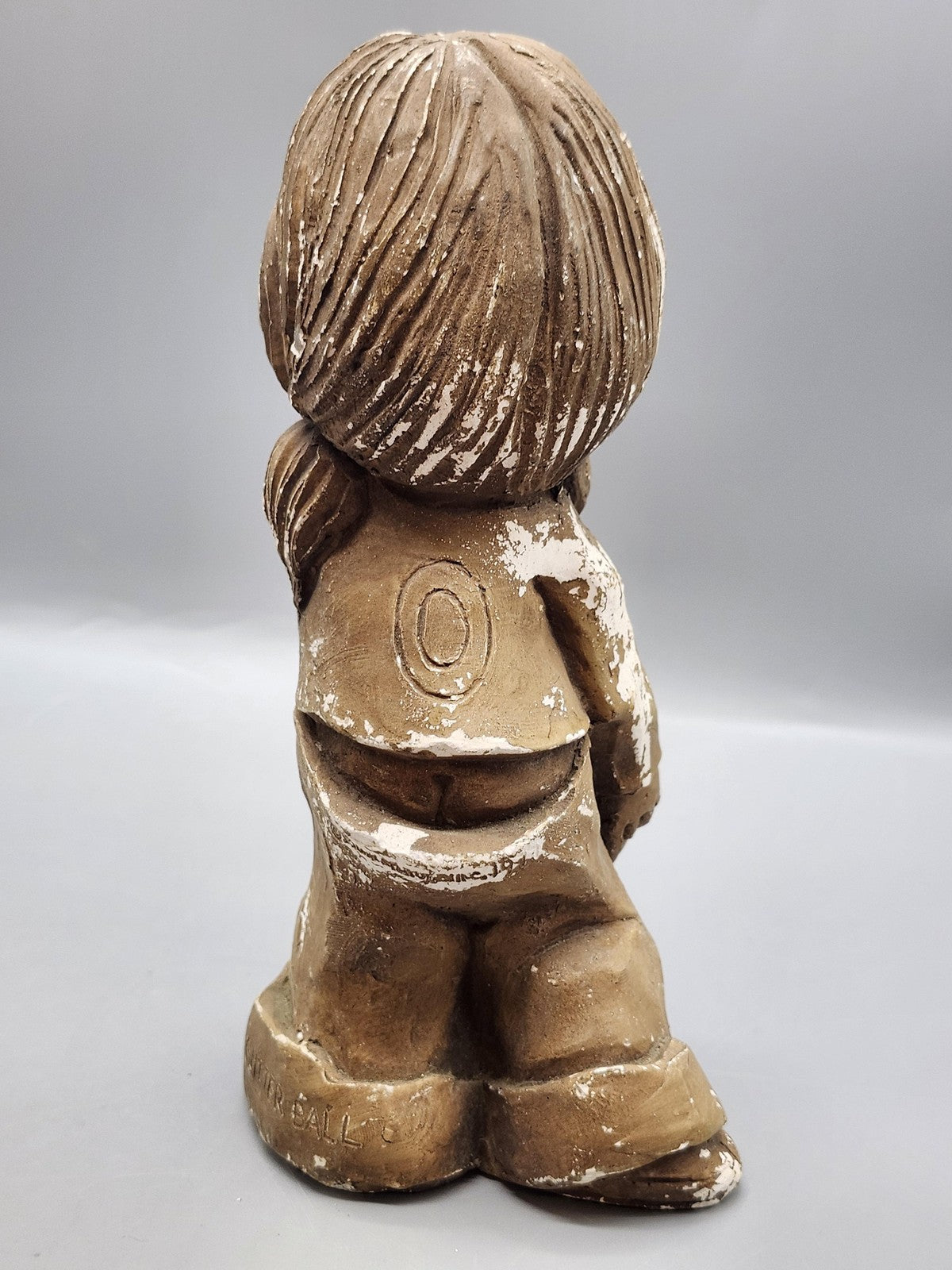 Vintage Unmarked Girl Figurine Chalk Medium Size Brown Hand Painted Ball Decor