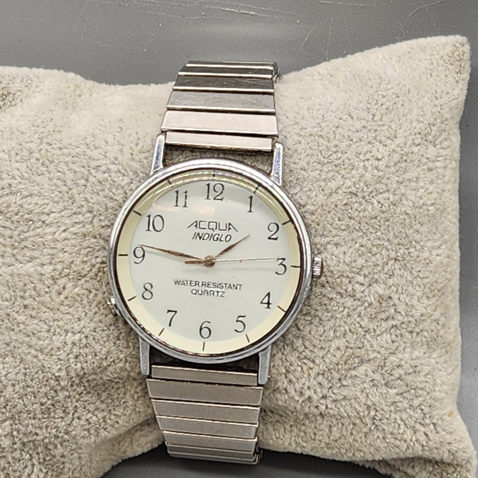Timex Acqua Indiglo Quartz Watch Silver Tone Stretch Band Untested Parts Repair