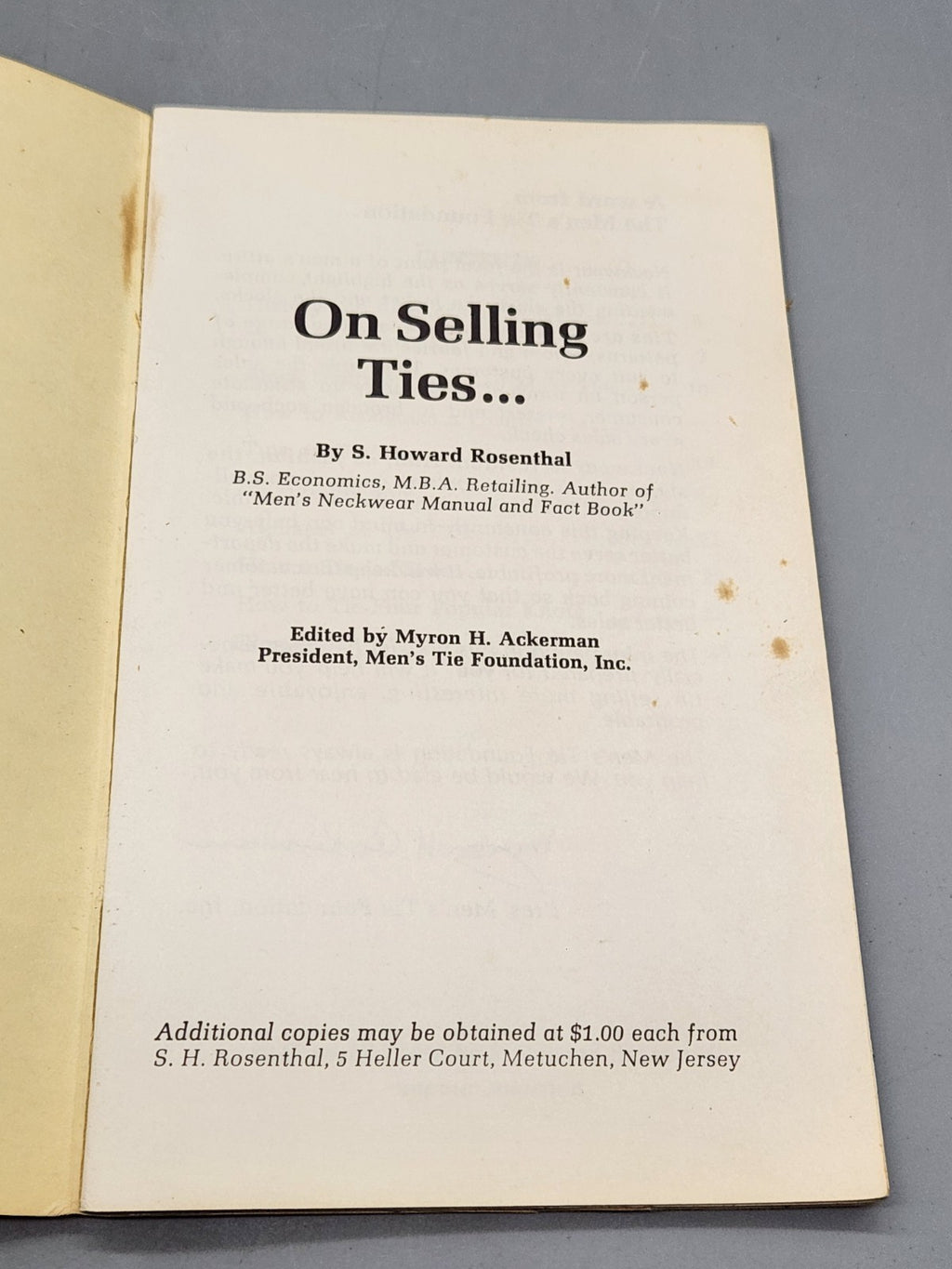 Vintage 1966 “On Selling Ties” Men’s Neckwear Guide Book Rosenthal Menswear...