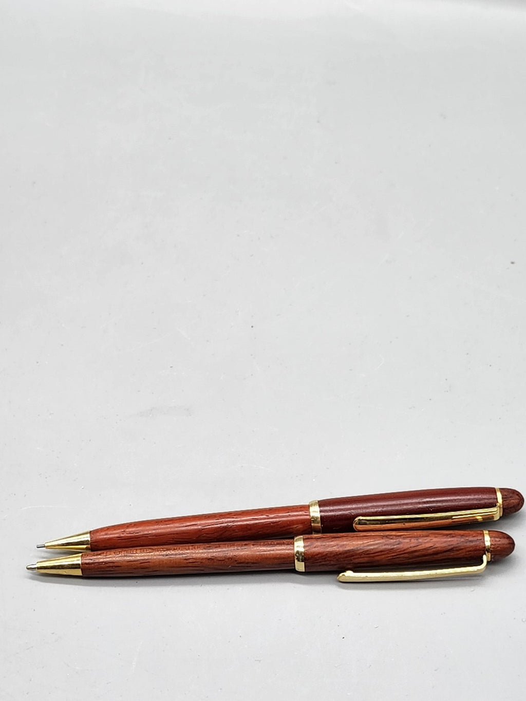 Wood Ballpoint Pen Mechanical Pencil Set Gold Tone Clips Office Gift Desk