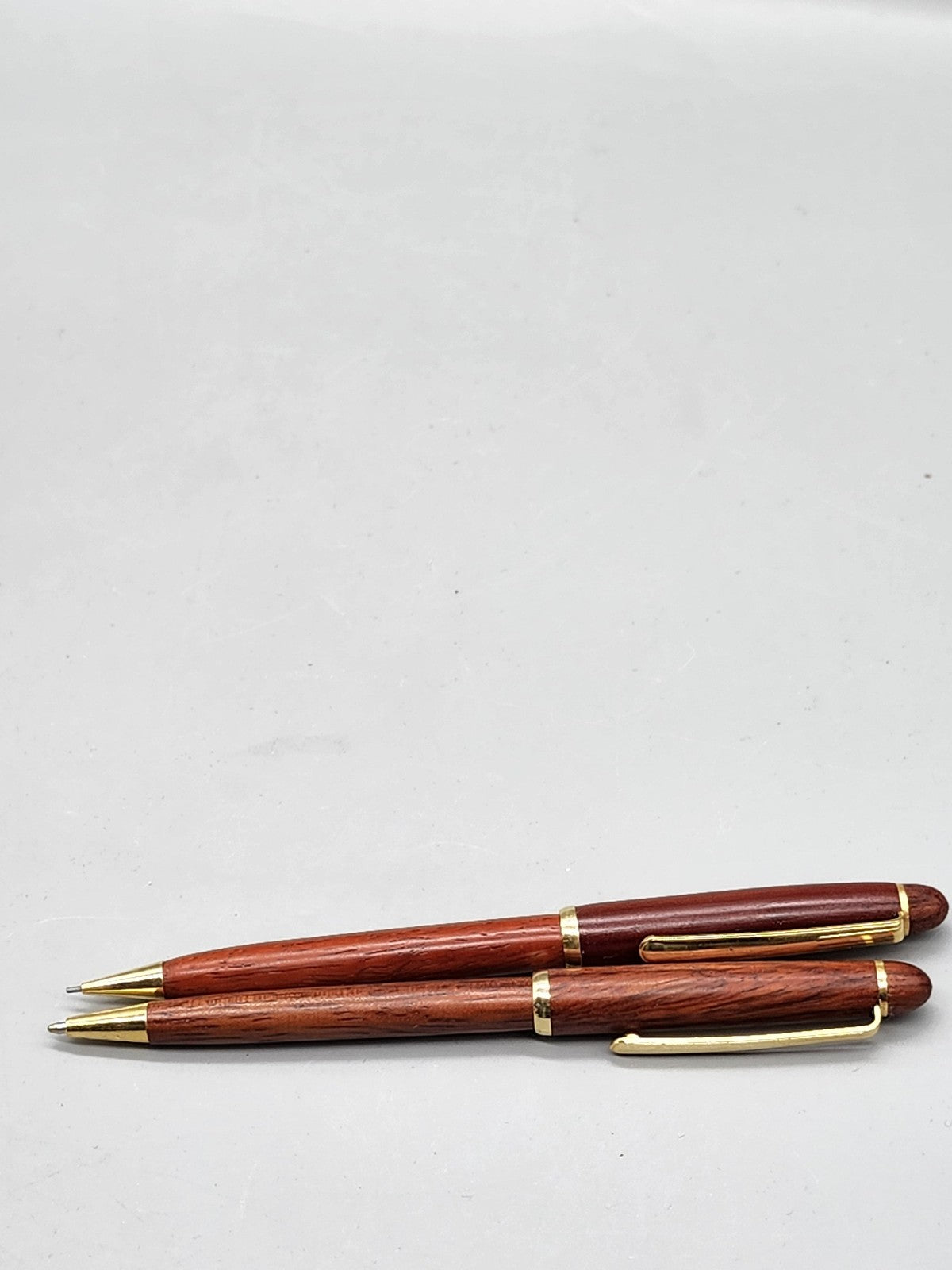 Wood Ballpoint Pen Mechanical Pencil Set Gold Tone Clips Office Gift Desk