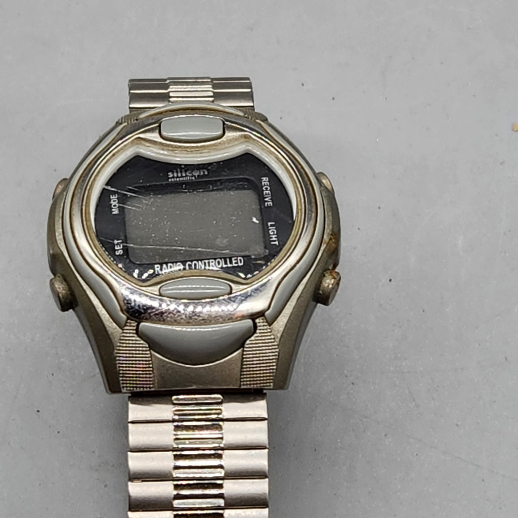 Silicon Scientific Radio Controlled Digital Watch Stainless Untested Parts...