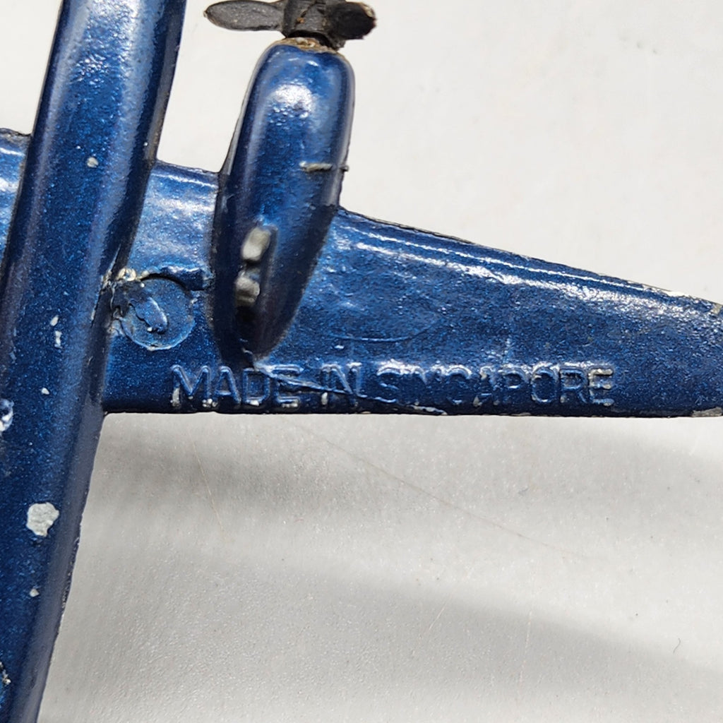 Vintage Diecast Toy Airplane Twin Prop Made in Singapore Blue Metal Plane