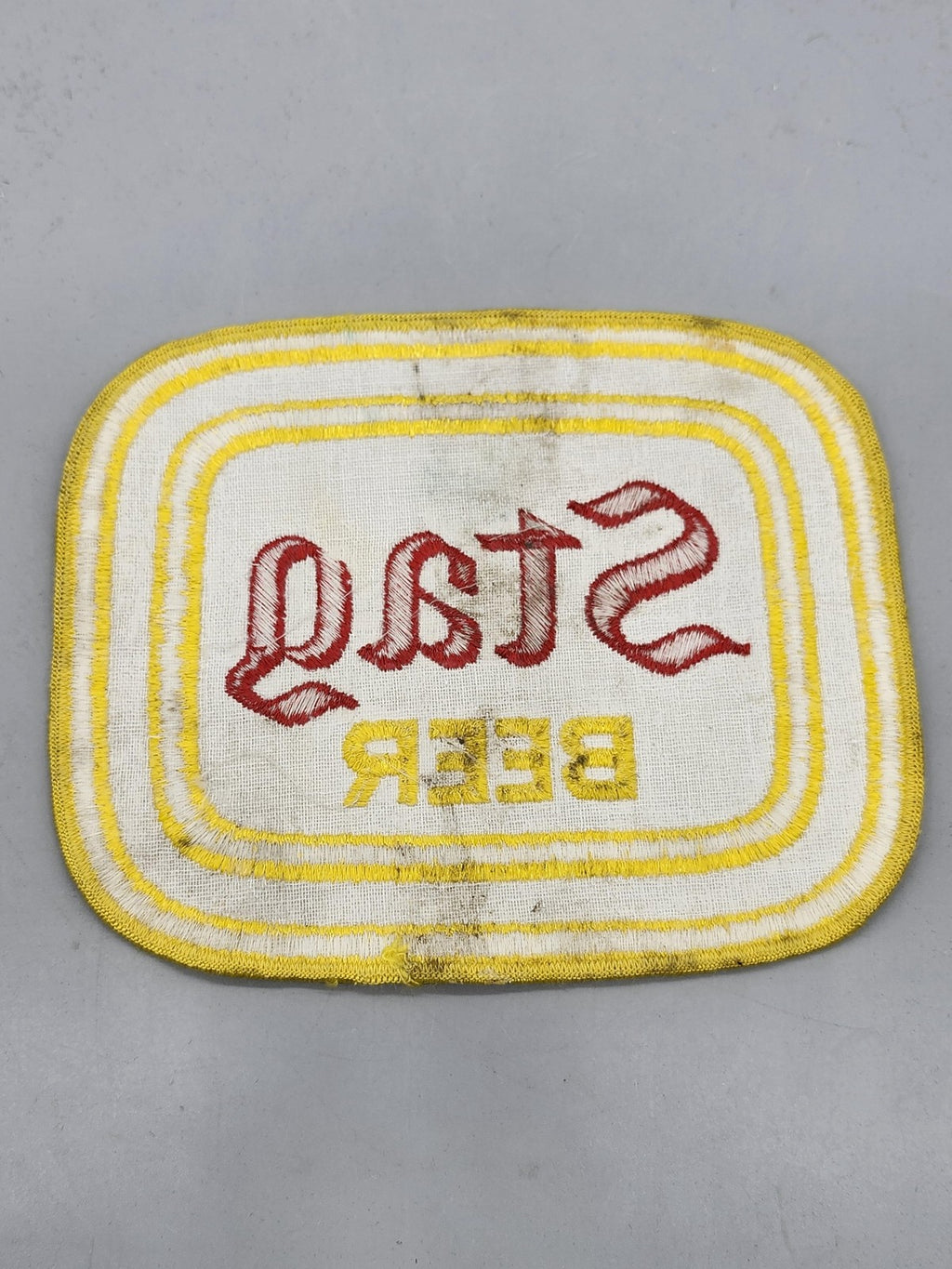 Vintage Stag Beer Patch White Yellow Red Rectangular Breweriana Advertising