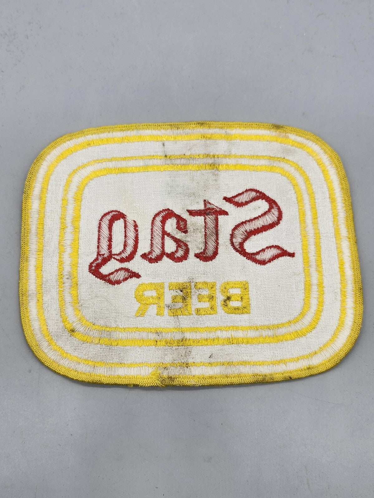 Vintage Stag Beer Patch White Yellow Red Rectangular Breweriana Advertising