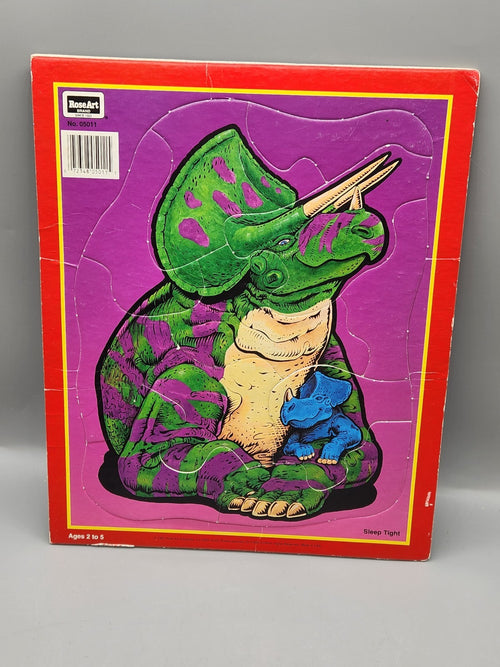 1993 RoseArt Triceratops Puzzle Wall Plaque Vintage Dinosaur Nursery Decor USA