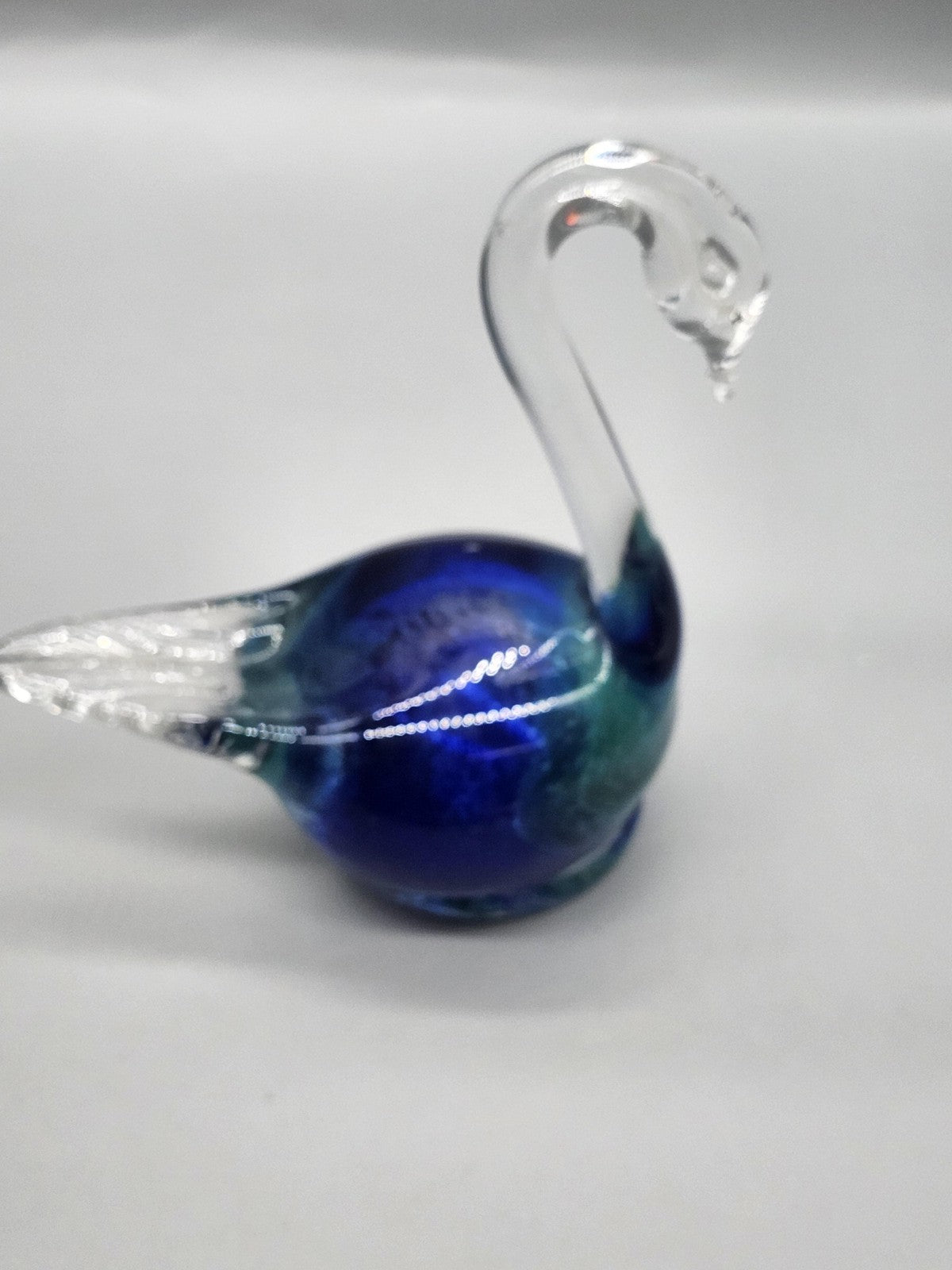 Peter Kaspar Blue Crystal Glass Swan Figurine Hand Blown Art Glass Decor