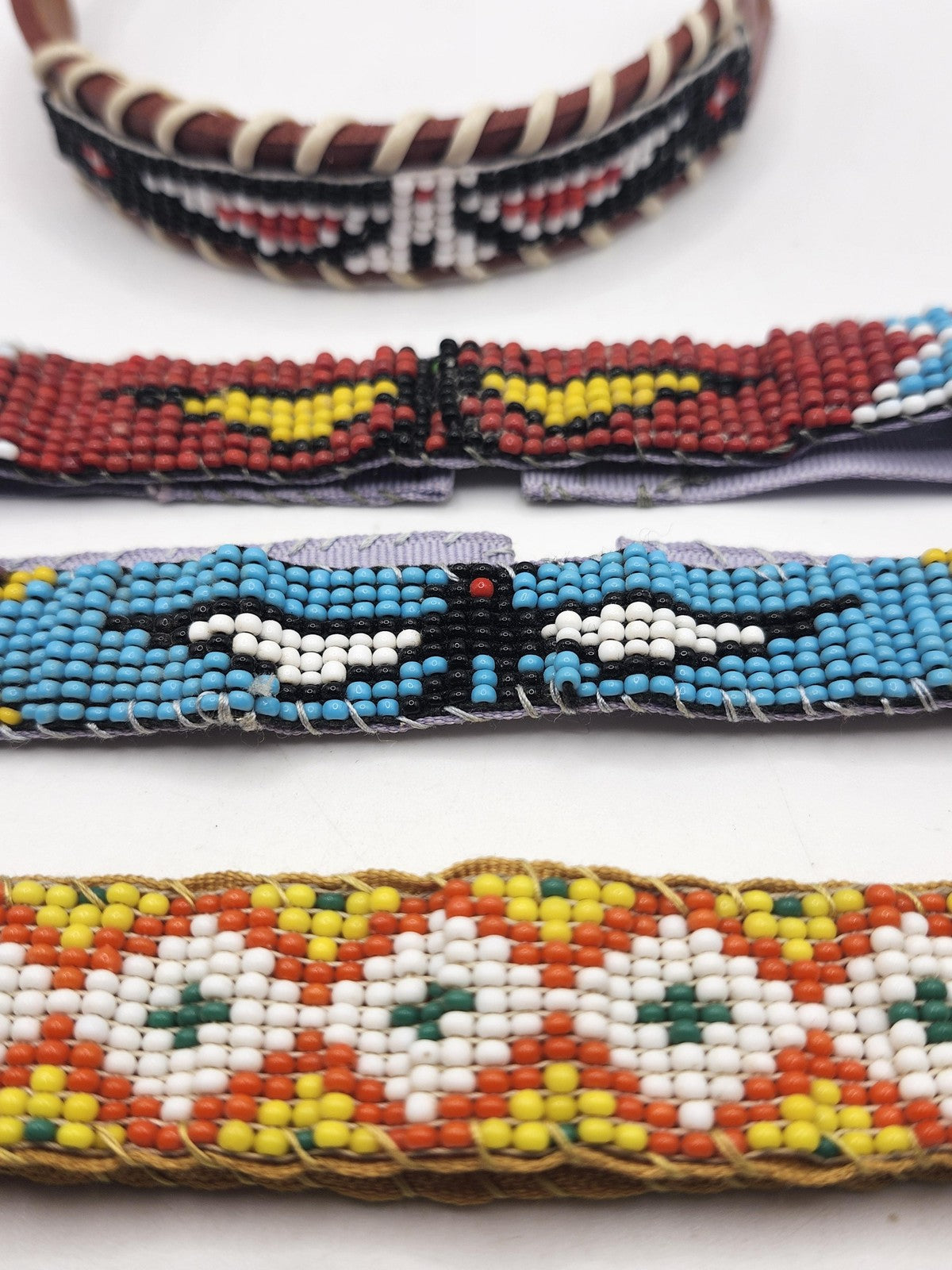 Beaded choker Lot Native American Glass Leather Multicolor Boho Womens 4pc