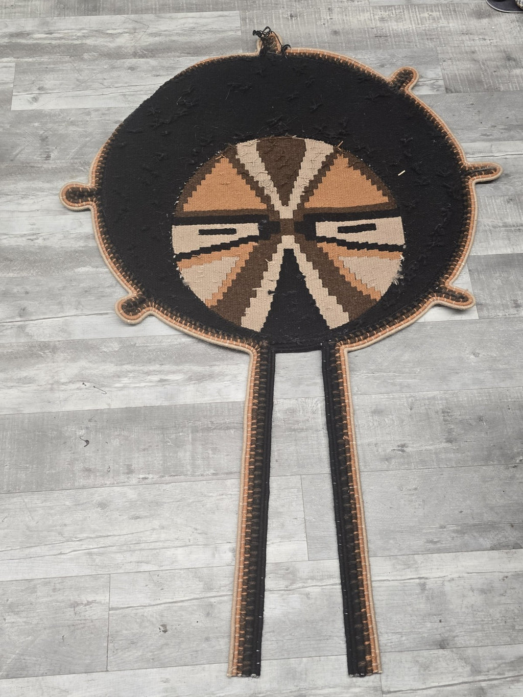 Large Handmade Southwestern Wool Wall Hanging Native Style Feather Textile 68”