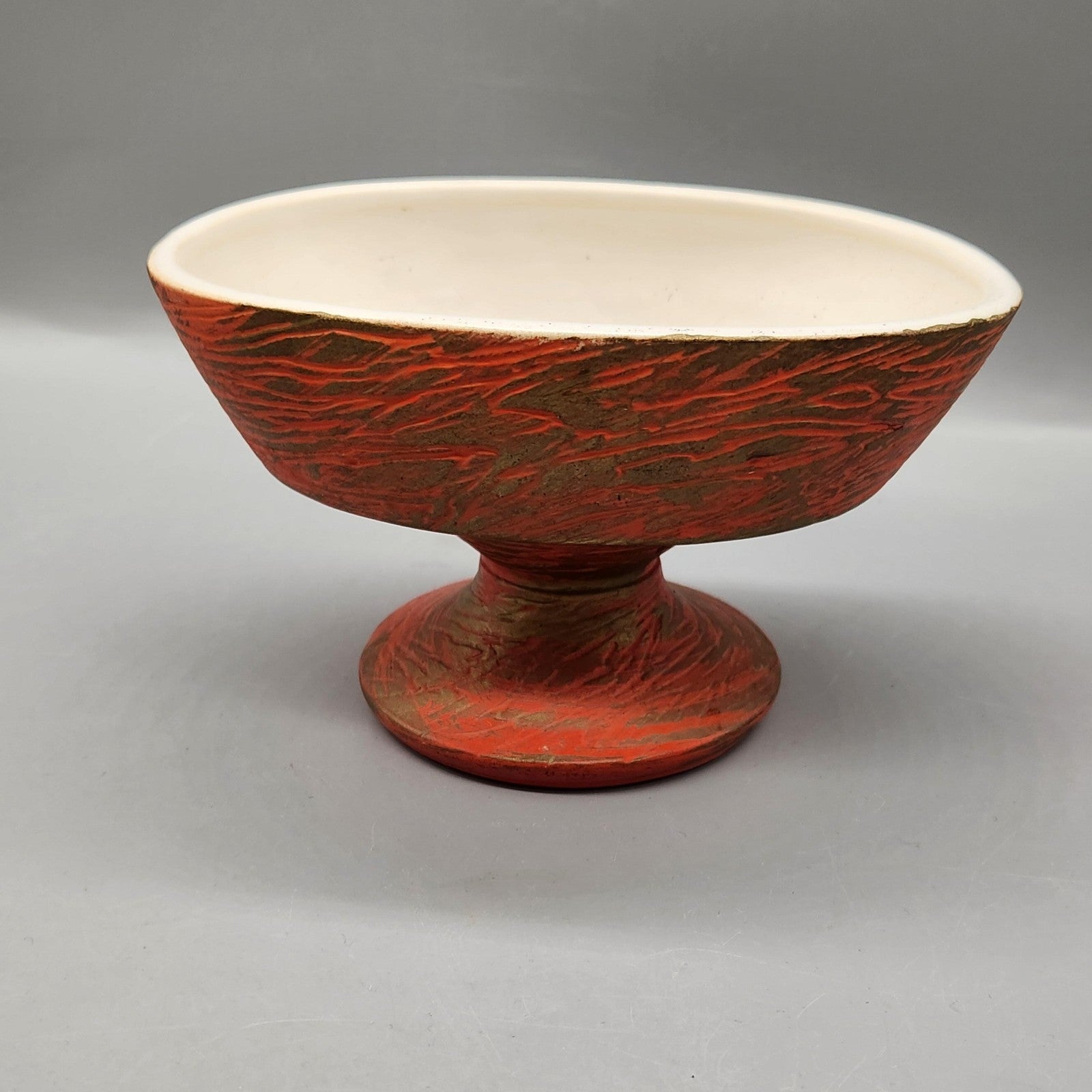 Vintage Red Abstract Ceramic Planter Pedestal Art Pottery Bowl USA Home Decor