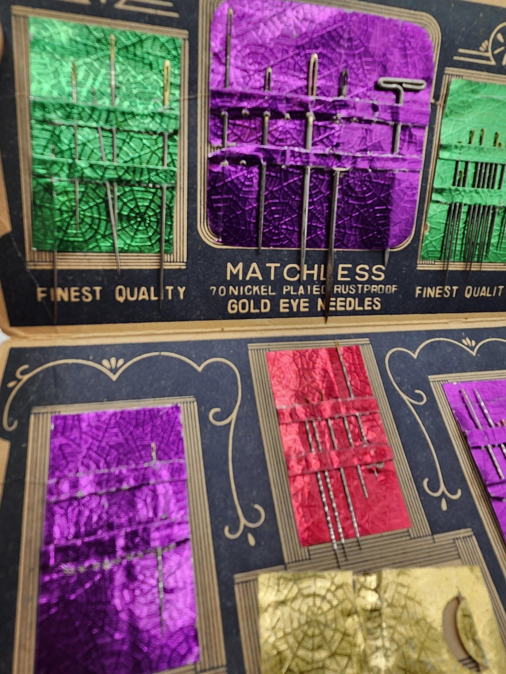 Vintage Matchless Rust Proof Needle Book 70 Gold Eye Sewing Needles Paper Case