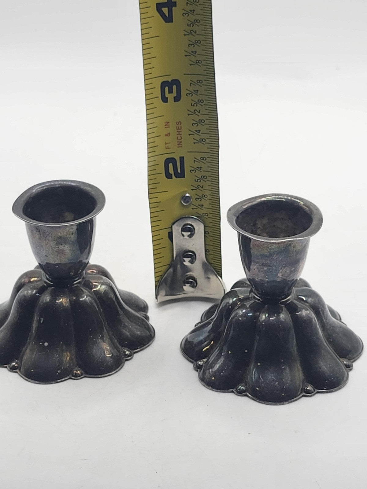Vintage Unmarked Cobalt Candlestick Holder Pair Silver Plated Metal Victorian