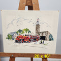 Vintage 1976 National Paragon Fire Truck Crewel Embroidery Wall Art 20” x 16”