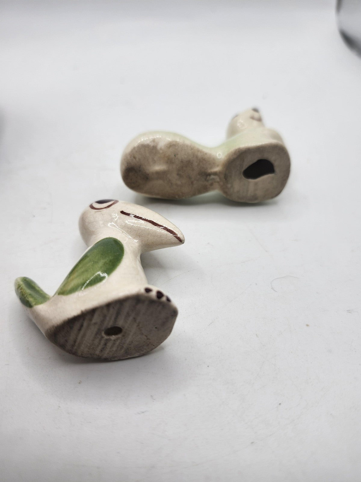 Vintage Clay Dinosaur Salt Pepper Shakers Small Green White Figurines Decor