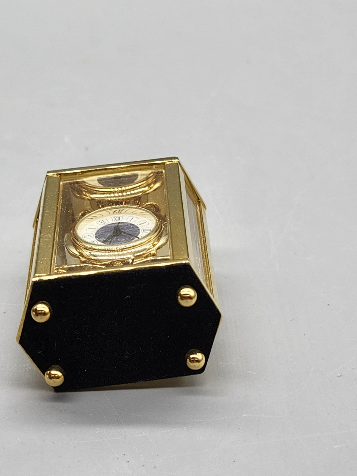 Mini Gold Carriage Mantel Clock Small Quartz Pendulum Glass Tabletop Desk Decor