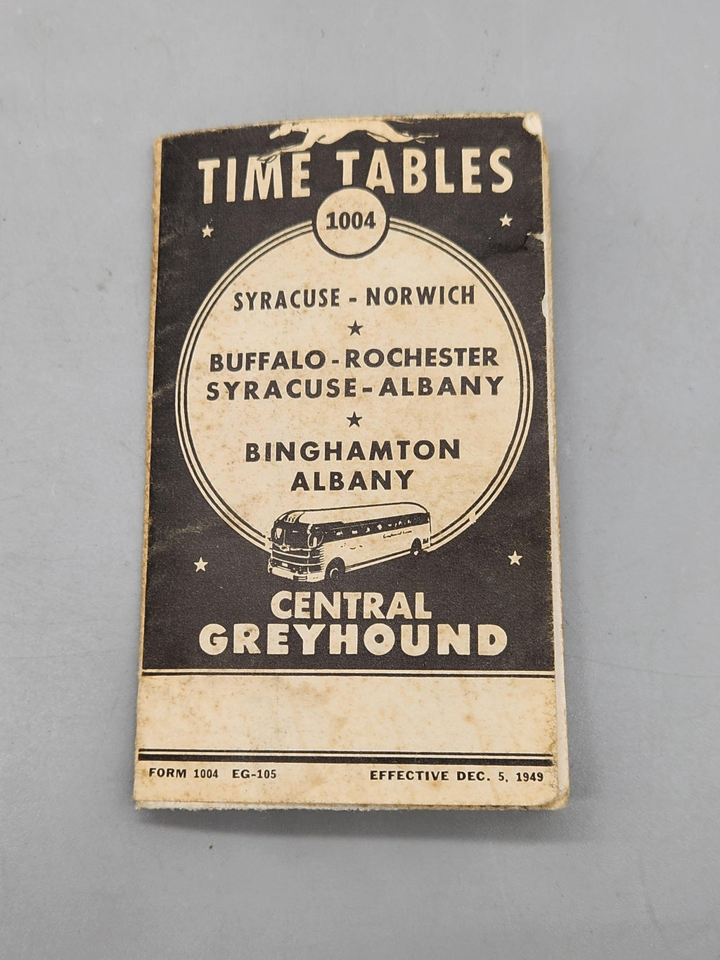Vintage 1949 Central Greyhound Bus Timetable Booklet Black White USA New York