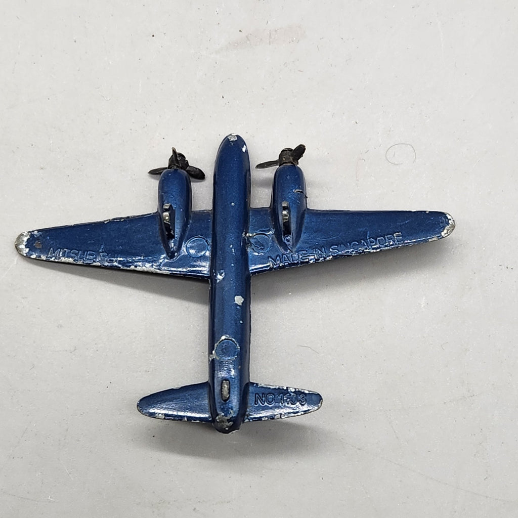 Vintage Diecast Toy Airplane Twin Prop Made in Singapore Blue Metal Plane