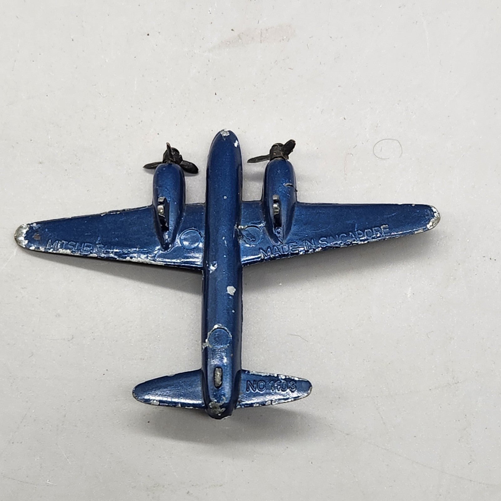 Vintage Diecast Toy Airplane Twin Prop Made in Singapore Blue Metal Plane