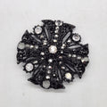 Black Tone Flower Round Brooch Pin Clear Rhinestone Costume Jewelry Floral
