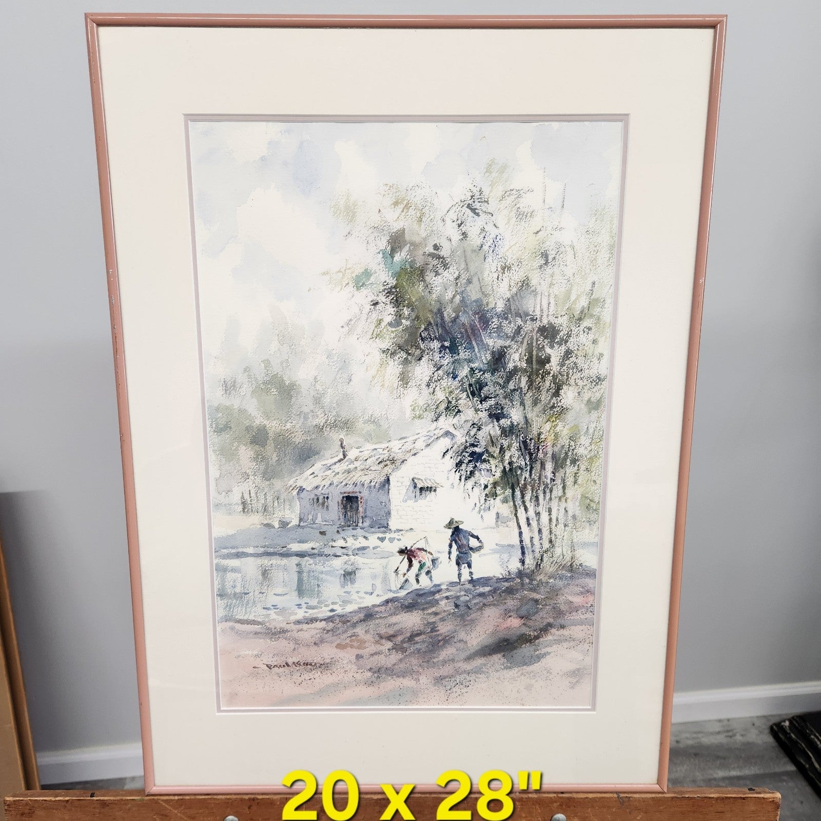 Vintage Framed Watercolor Landscape Painting Signed Paul Koo 20” x 28”