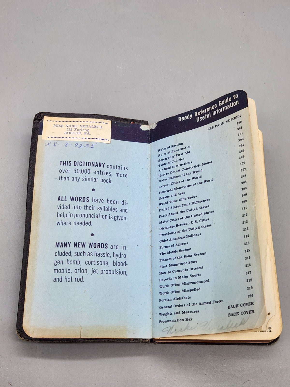 Vintage 1950s American Vest Pocket Dictionary Random House Jess Stein Mini...