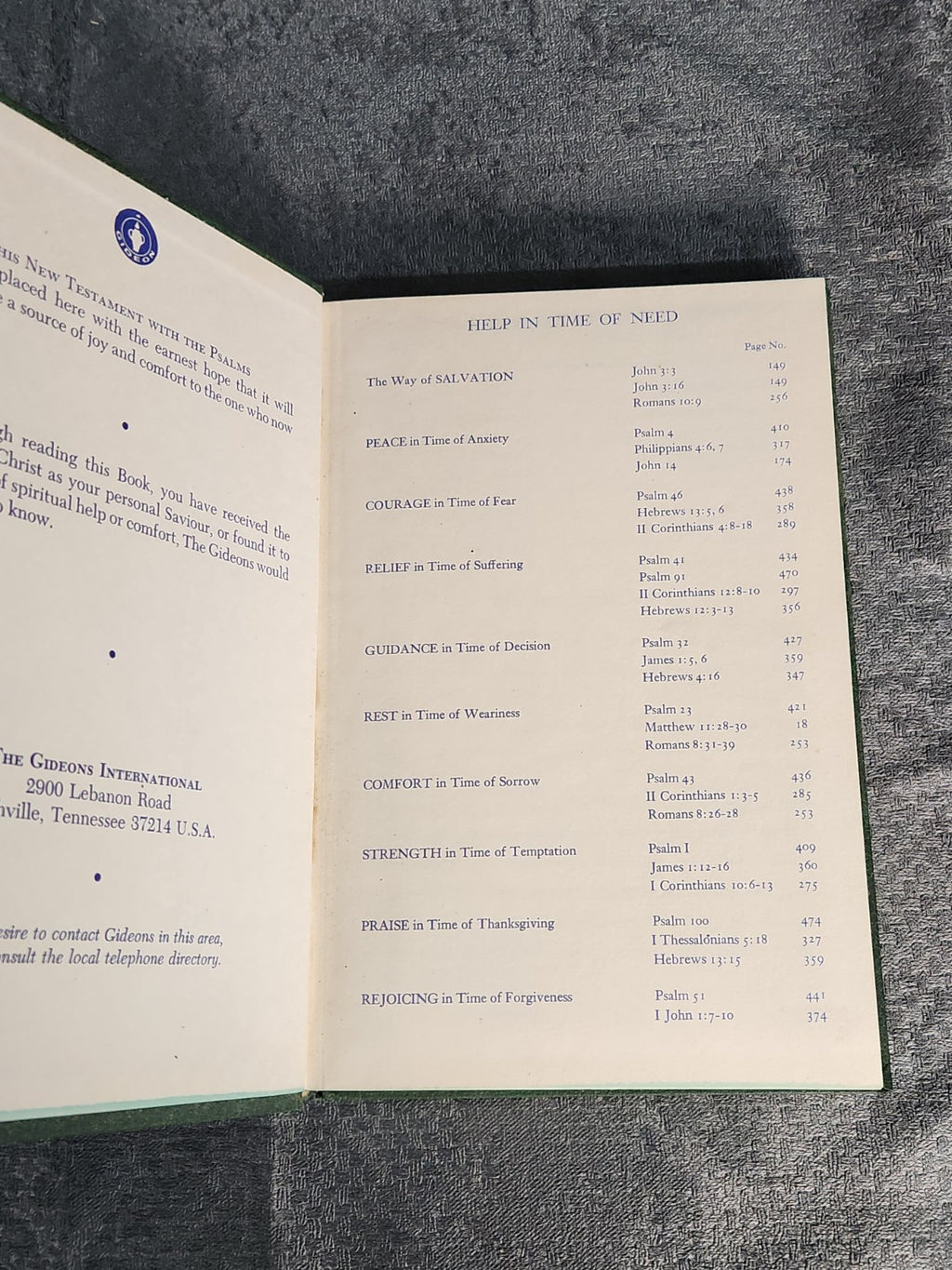 Vintage Gideons New Testament Psalms Bible Green Hardcover Hotel Edition